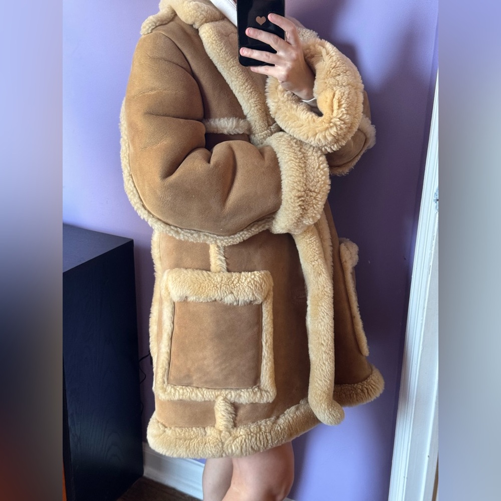 Saks Fifth Avenue brown shearling jacket coat Size 42 - Picture 11 of 17
